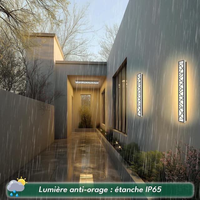 Detalle de GSALDY Applique murale extérieure et intérieure étanche IP65 géométrique noire 14W 3000K (L60 cm)