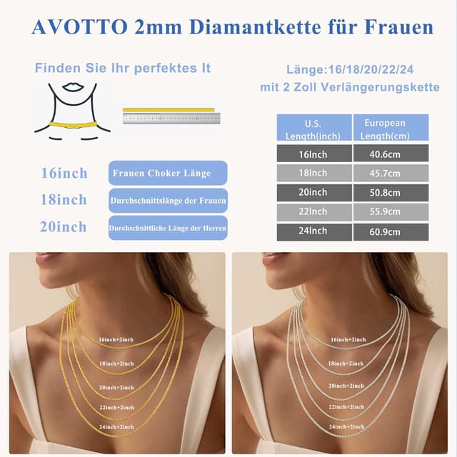 Thumbnail 4 de Avotto S925 Silber Ketten 2mm für Damen