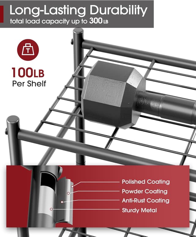 Detalle 2 de Sakugi 3-Tier Storage Shelves (18" x 12" x 30") — Metal Garage Shelf Organizer with Adjustable Leveling Feet