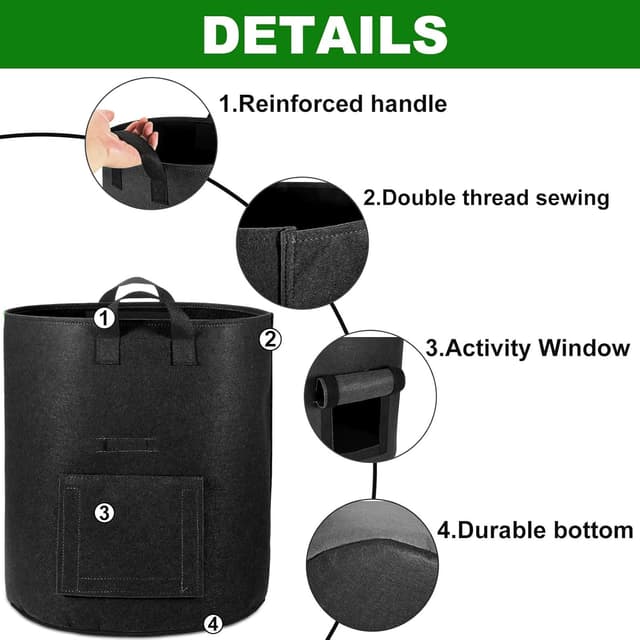 Detalle de OPPOLIFE 10 Gallon grow bags with flap window