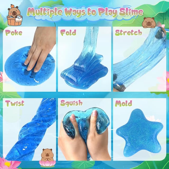 Detalle 2 de Joytry Capybara Slime Kit (10oz) with 8 Mix-Ins and Clay, Clear Non-Sticky Kids Slime Bucket for Ages 8–12