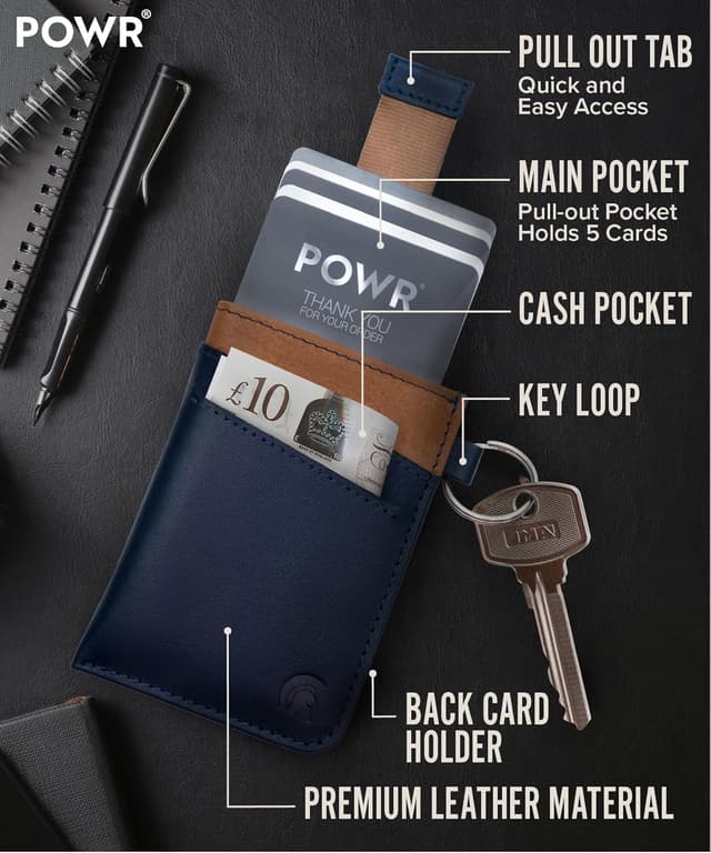 Detalle de POWR Pull Up Slim Wallet RFID blocking minimalist leather wallet (holds up to 5 cards)