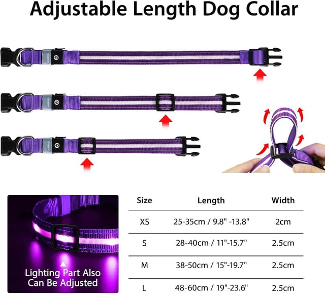 Detalle de MASBRILL Light Up Dog Collar – Rechargeable LED waterproof collar with 3 flashing modes