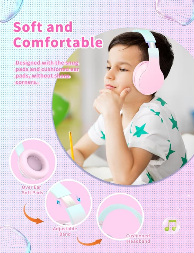 Detalle de Bluetooth Kids Headphones 10H wireless pink
