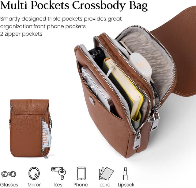 Detalle 2 de befen Genuine Leather Crossbody Bag for Women with RFID phone pocket