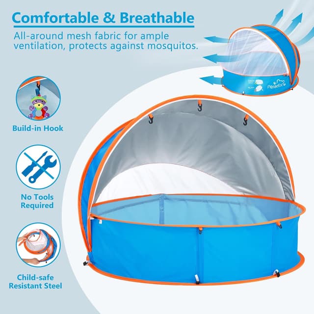 Detalle de Peradix Splash Pool 4-in-1 Baby Beach Tent with UV Canopy & Mosquito Net