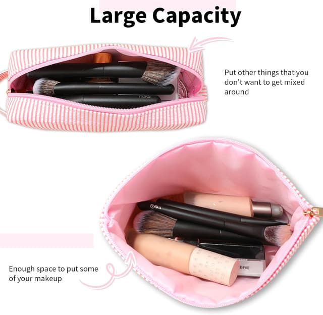 Detalle de MSQ personalised initial make up bag (Pink) – preppy cosmetic pouch for girls and women