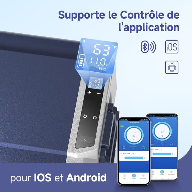 Detalle de AAOBOSI Glaciere à compression 36 L électrique 12/24 V et 100–240 V (jusqu’à -20 °C à 20 °C) avec appli