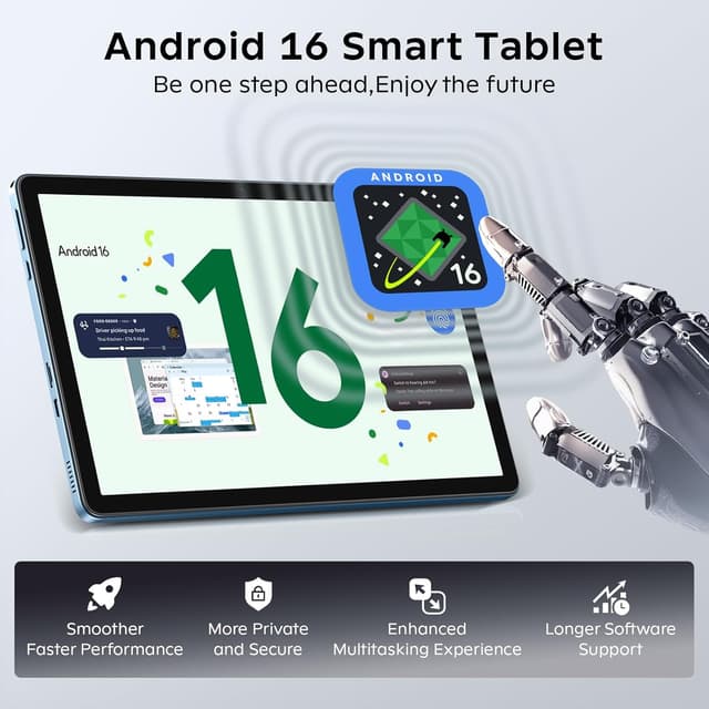 Detalle 2 de 11 Inch Android 16 Tablet with Keyboard (T7250 Octa-Core) — 24GB RAM + 256GB Storage, Widevine L1, Gemini AI