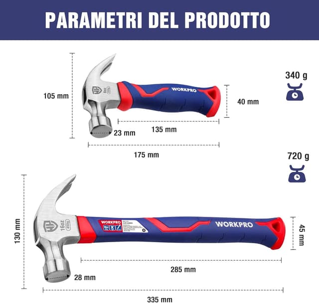 Thumbnail 6 de WORKPRO Martello carpentiere 2 pezzi 🔨