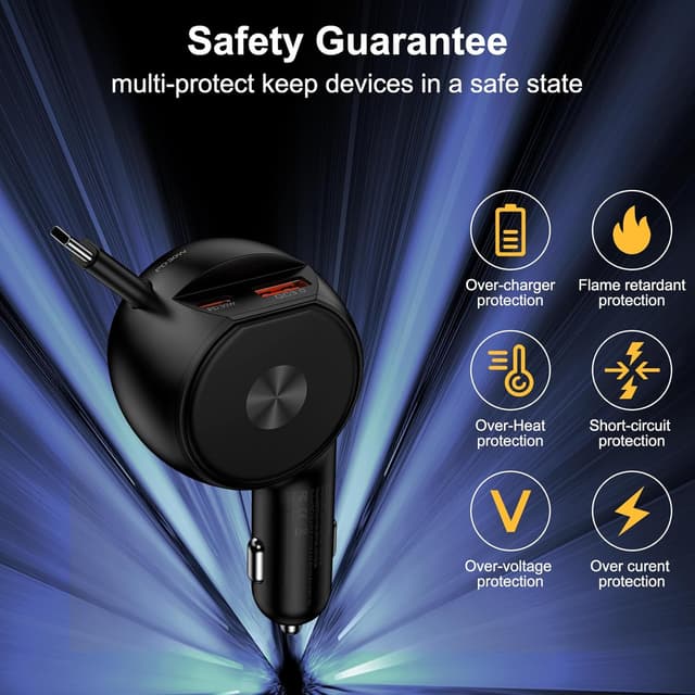 Thumbnail 6 de Ouorkee 3-in-1 Zigarettenanzünder USB-C Auto-Ladegerät (30W+30W+18W) mit ausziehbarem Kabel