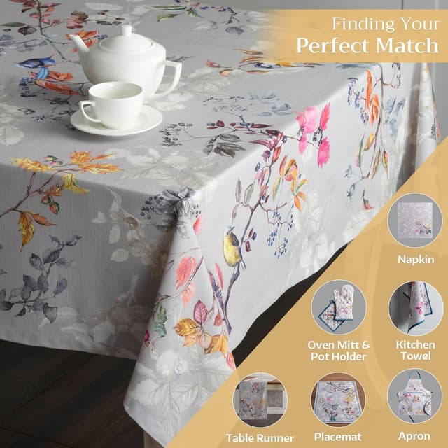 Detalle de Maison d' Hermine Rectangle Table Cloth (Equinoxe - Grey) 100% Cotton, 70 x 108 Inches