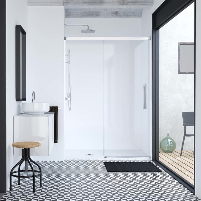 Detalle de Profiltek Hit HI-210 Mampara de ducha frontal con puerta corredera y panel fijo (vidrio templado 6 mm)