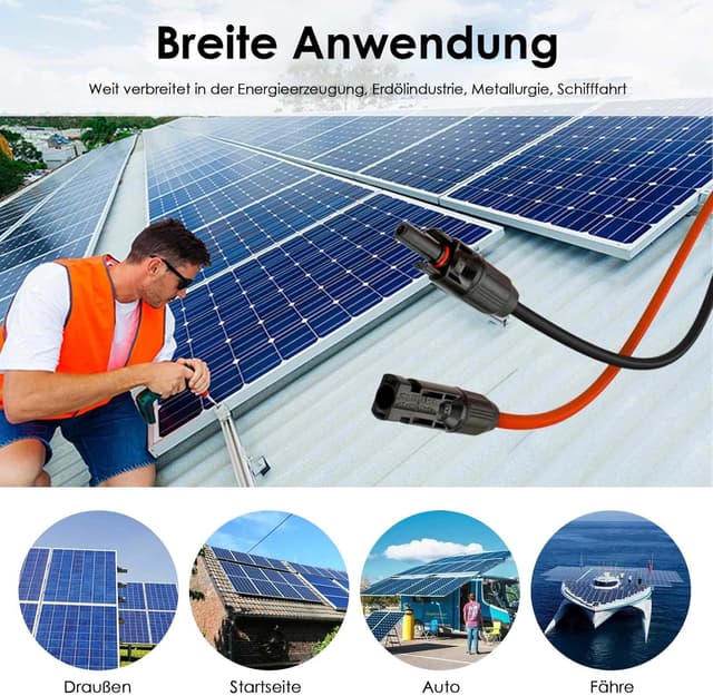 Detalle de Solar-Kabel H1Z2Z2-K 4 mm² verzinntes Kupfer (H1Z2Z2-K), Solar-Verlängerung mit PV-Steckern rot/schwarz – 10 m