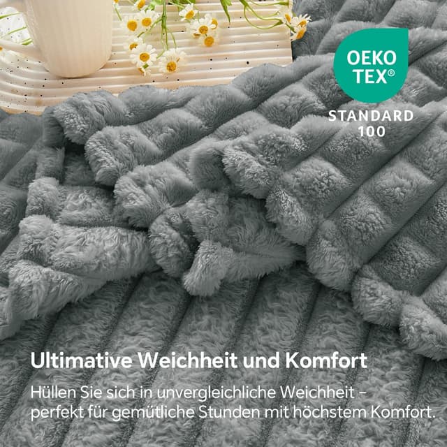 Detalle de BEDELITE Kuscheldecke Flauschig 150x200 (weiches XL Flanell) – grau Karo als Couch-Überwurf