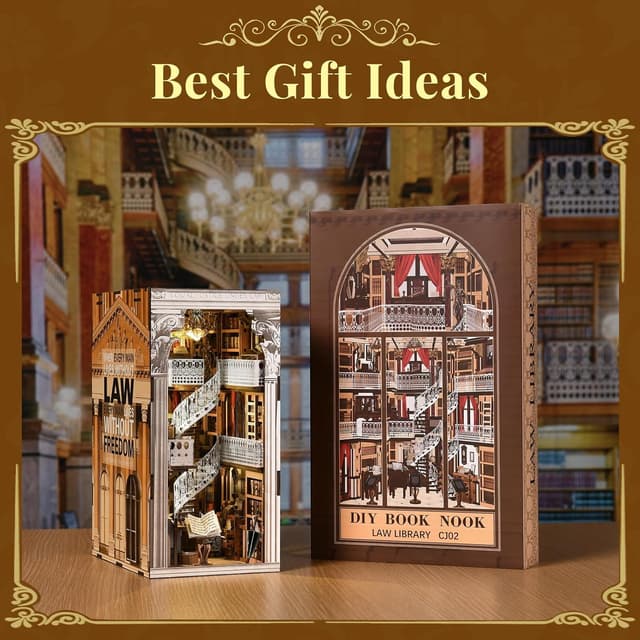 Detalle de MiniCity Kit Book Nook en bois : serre-livres puzzle 3D avec lumière LED