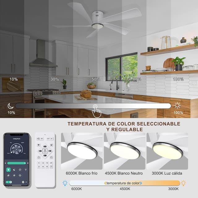 Detalle 2 de Ohniyou Ventilador de Techo 52" con Luz, Mando y App