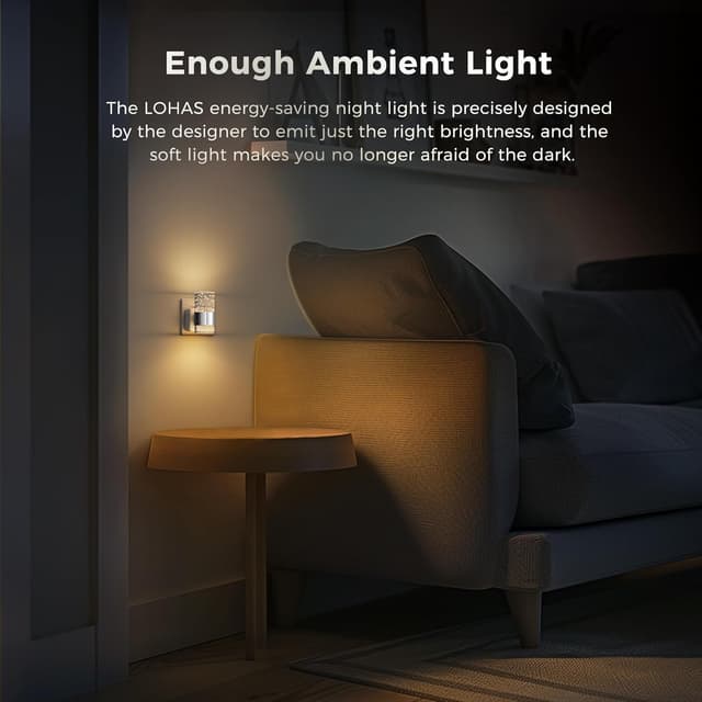 Detalle de LOHAS-LED Acrylic Plug-in Night Light with Dusk to Dawn Sensor & Adjustable Brightness (Warm White 3000K) – 1 Pack