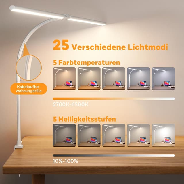 Detalle 2 de APMIEK Doppelkopf Schreibtischlampe 24W