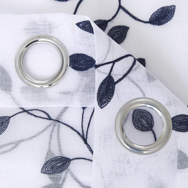 Detalle 2 de Deconovo eyelet faux linen voile net curtains in navy blue (55 x 54 drop) – 1 pair