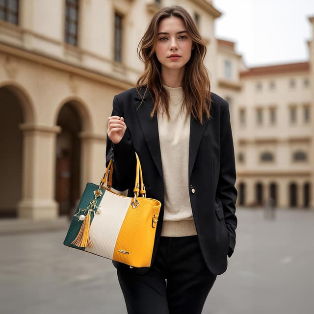 Detalle 2 de Pomelo Best borsa a mano da donna a righe multicolore con frange e tracolla