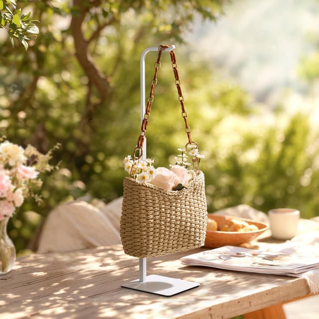 Detalle de pickpiff 3 Pack Purse Holder Handbag Display Stand (White) – Adjustable Hook for Retail, Tabletop & Home