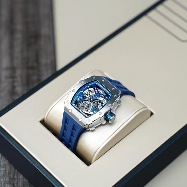 Detalle de TSAR BOMBA TSAR BOMBA Montre automatique squelette pour homme, boîtier tonneau, étanche 50 m