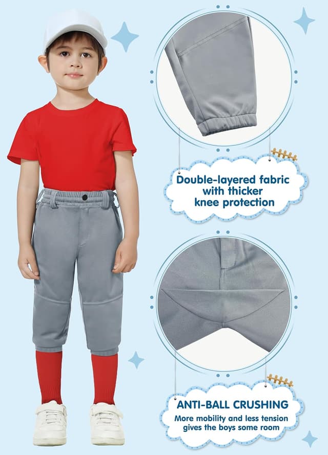 Detalle 2 de MIVEI Knicker Baseball Pants for Toddler & Youth (2T–5T): Softball & T-Ball Practice Pants with Pocket & Belt Loops