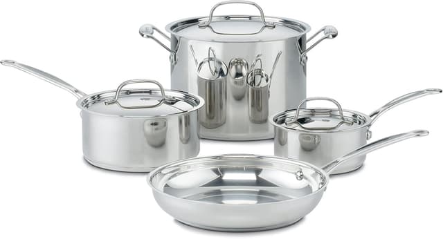 Detalle de Cuisinart 7-Piece Stainless Steel Pots and Pans Set (Stainless cookware with induction-compatible aluminum core)