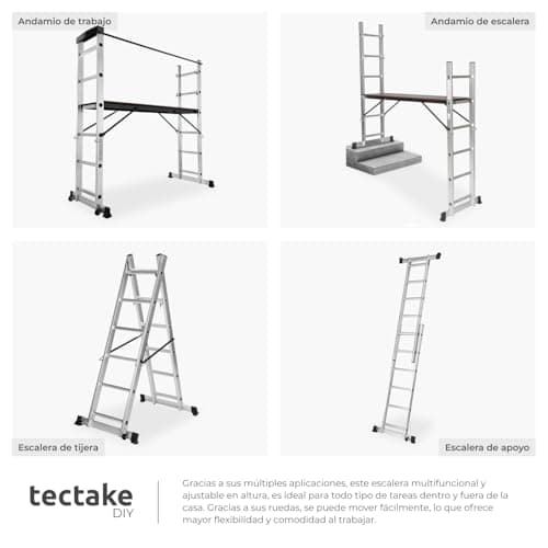 Thumbnail 6 de tectake® escalera plegable de aluminio 4 en 1 telescópica, tijera y andamio con ruedas (hasta 150 kg)