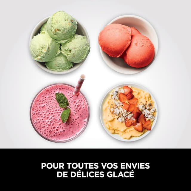 Detalle de Ninja CREAMi NC302EU, machine à crème glacée et desserts glacés noire/argent – 7 programmes, 1,4 L