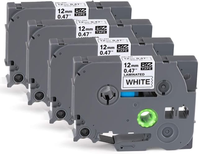 Detalle de 4er-Set kompatibles Brother TZe-231 Etikettenband (12 mm, weiß) – wasser- und ölbeständig für P-touch