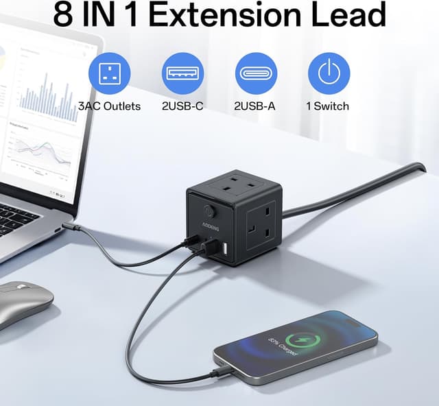 Thumbnail 1 de Extension Lead 3‑Way with 4 USB and 1.5m cable 🔌