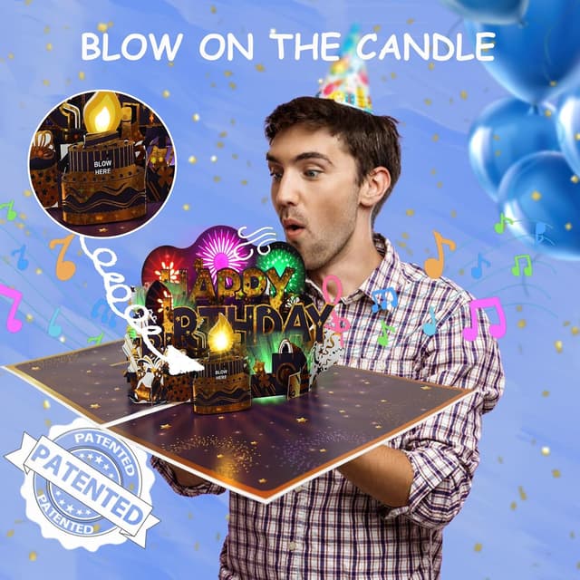 Detalle de 21st Birthday Card (Musical & Fireworks Pop-Up) with Blow-Out Candle and Included Envelope