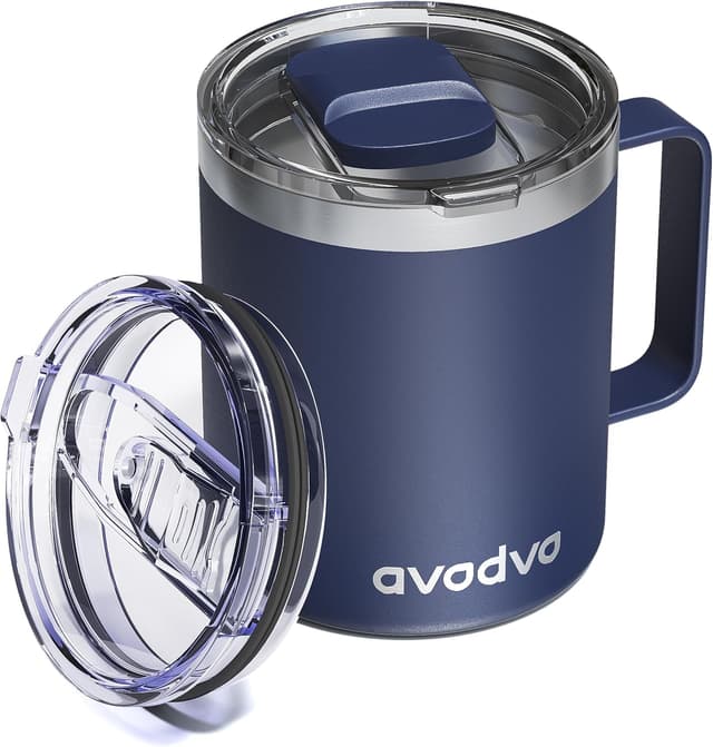 Detalle de avodvo 12oz Insulated Coffee Mug with Lid (Navy Blue) – Double-Wall Vacuum Travel Cup