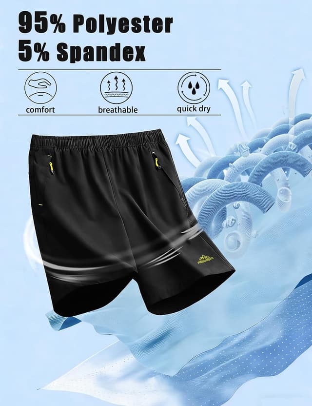 Detalle de MAGCOMSEN men’s gym shorts with zip pockets — quick-dry stretch running, walking & outdoor shorts