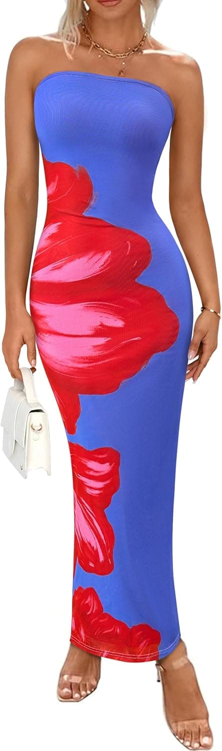 Thumbnail 6 de PRETTYGARDEN Women’s Strapless Floral Maxi Dress (Mesh, Bodycon, Slit)