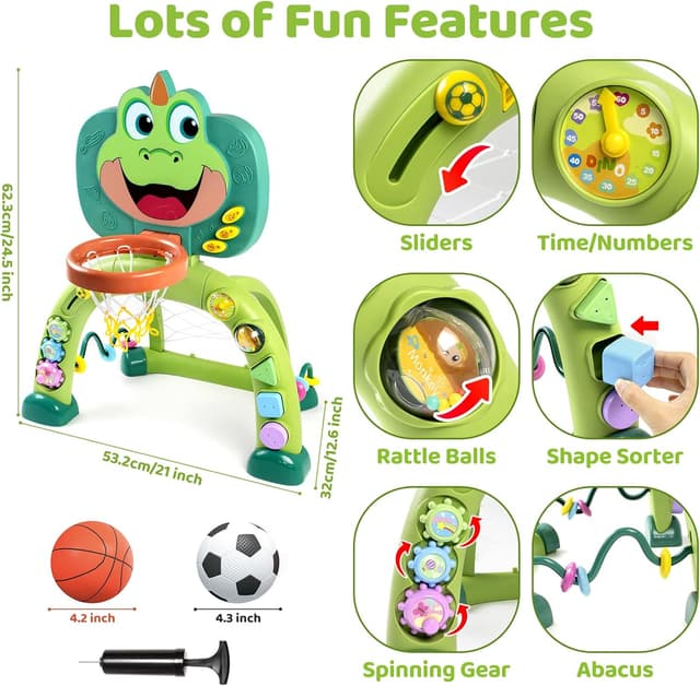 Detalle 2 de Marstone 2-in-1 Toddler Activity Center: Basketball Hoop & Soccer Goal Play with Lights, Sounds & Music