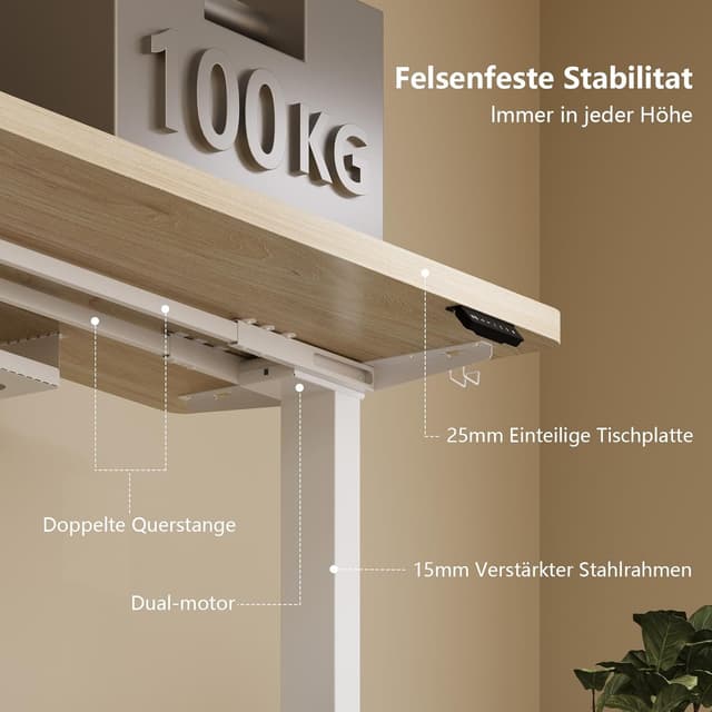 Detalle 2 de TRIUMPHKEY höhenverstellbarer Schreibtisch 180x80 cm mit Dualmotor, Touchscreen, USB-A & Kabelmanagement (beige)