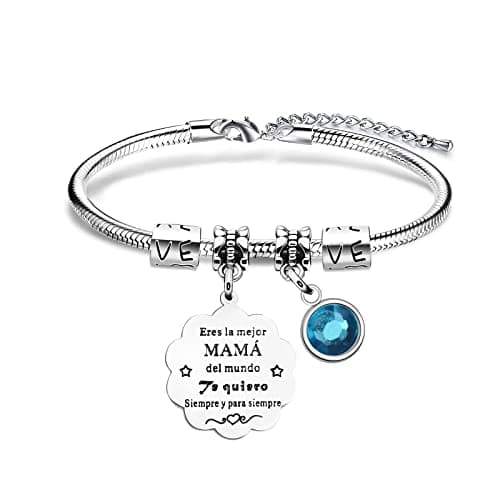 Detalle de VGWON Regalo Mamá: pulsera de acero inoxidable 316L con letras láser y caja de regalo