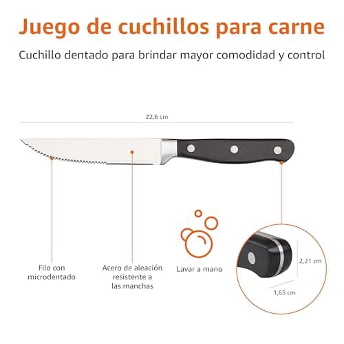 Thumbnail 7 de Amazon Basics Juego de cuchillos de carne 8 unidades negras
