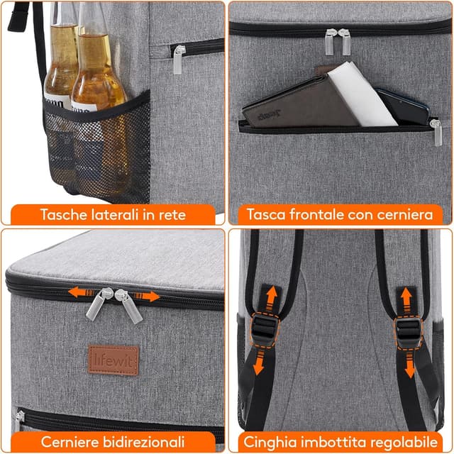 Thumbnail 5 de Lifewit Zaino Termico 24L (30 lattine) grigio: borsa frigo portatile per mare, spiaggia e viaggio