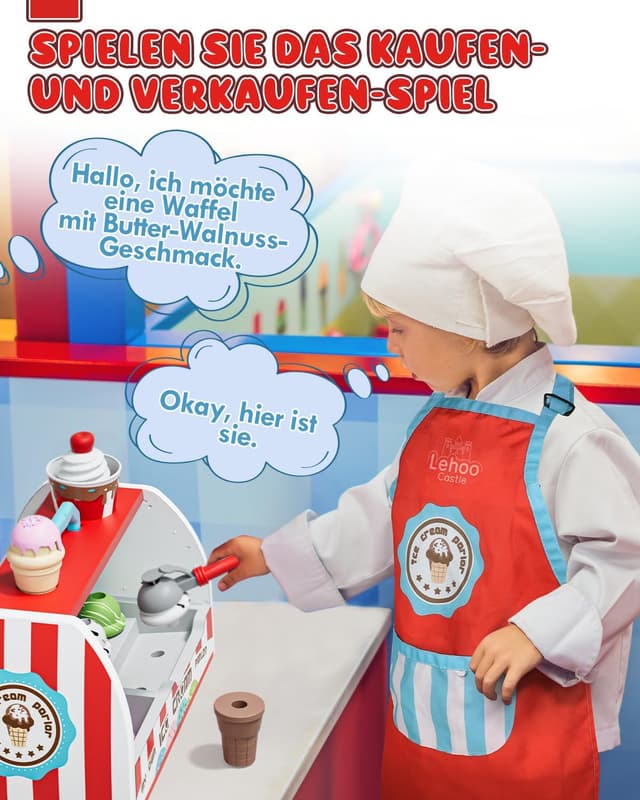 Detalle 2 de Lehoo Castle Eisdiele Kinder-Spielset ab 3 Jahren (Zubehör für Kaufladen & Kinderküche) – rot