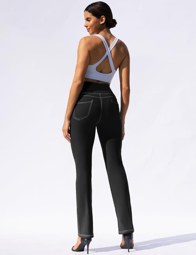 Detalle 2 de VOOVEEYA Women’s Straight-Leg Leggings with Pockets (High Waisted Tummy Control, Bootcut Yoga Pants)