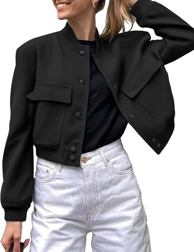 Detalle de Zeagoo Women Bomber Jacket Varsity Light