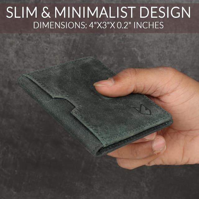 Detalle de FOXHACKLE full-grain leather credit card wallet (RFID blocking) – slim bifold card holder