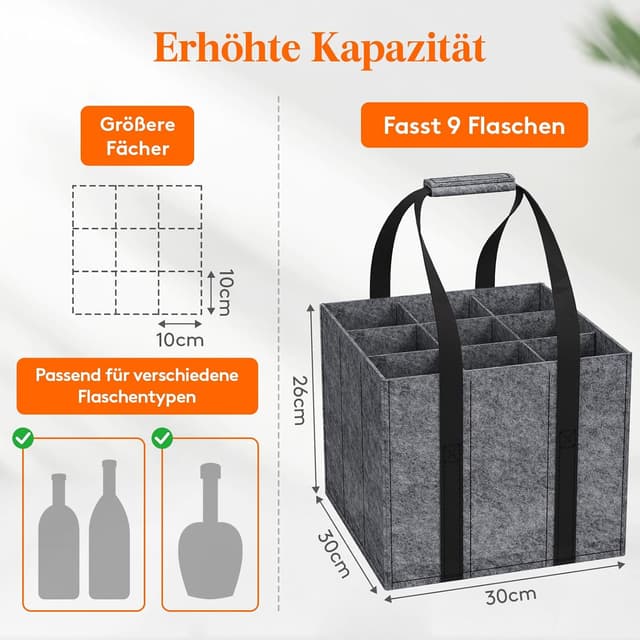 Detalle 2 de Lifewit Flaschentasche 30 x 20 x 26 cm für 9 Flaschen