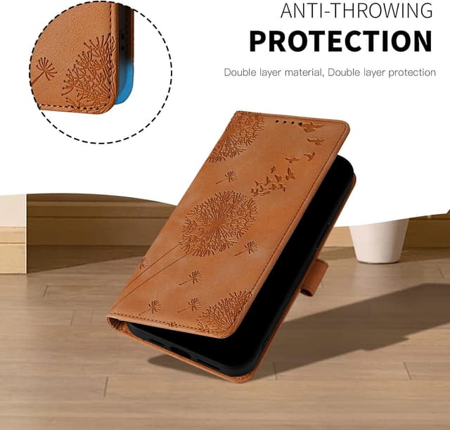 Detalle de Rostsant Handyhülle für Samsung Galaxy A25 5G mit Kartenfächern und Magnetverschluss (Löwenzahn, Violett)