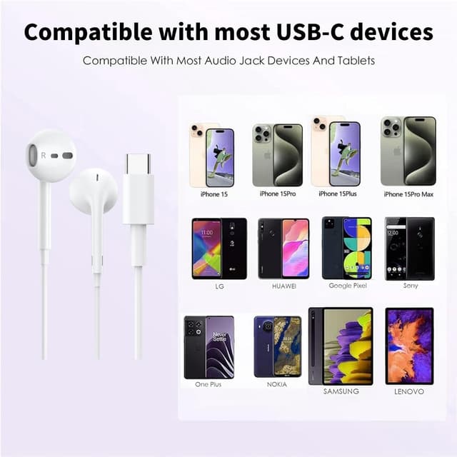Detalle de Auricolari USB-C In-Ear con microfono e controllo volume per iPhone 17/16/15 (suono stereo HiFi e riduzione rumore)