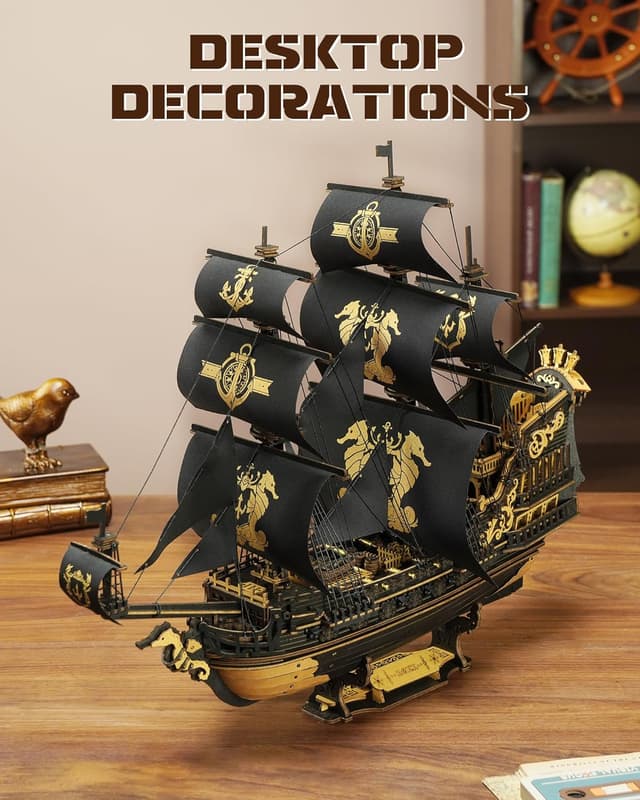 Detalle de ROKR Seahorse Barque 3D Sailboat Puzzle Kit